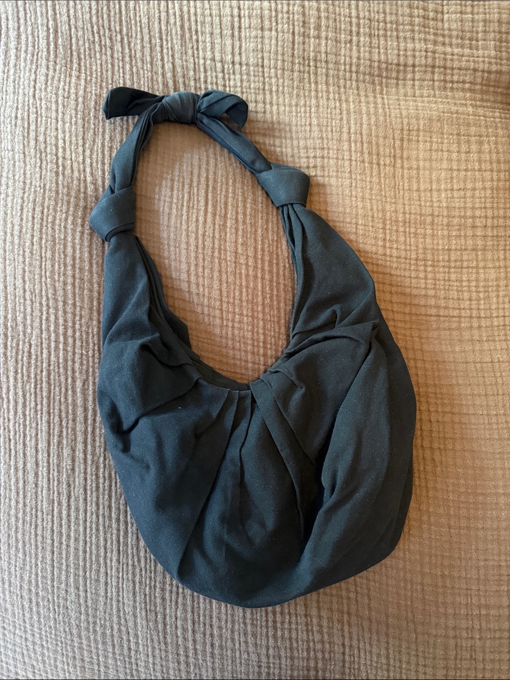 Classic Black Knotted-Handle Shoulder Hobo Bag